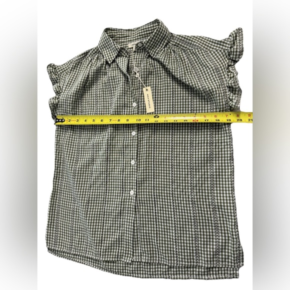 Max Studio Women’s Gingham Ruffle Sleeve Button Top Green White Check Size S NWT - Picture 5 of 9